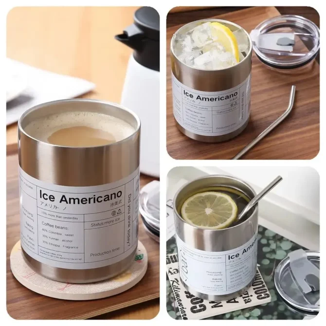 Ποτήρι Θερμός Americano με Μεταλικό Καλαμάκι - Image 3
